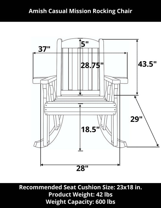Amish Casual Heavy Duty 600 Lb Mission Treated Rocking Chair