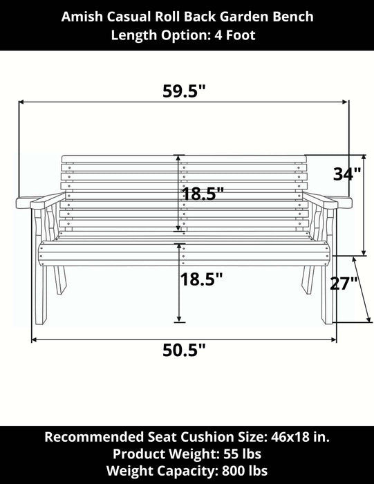 Amish Casual Heavy Duty Roll Back 4 Foot Treated Garden Bench