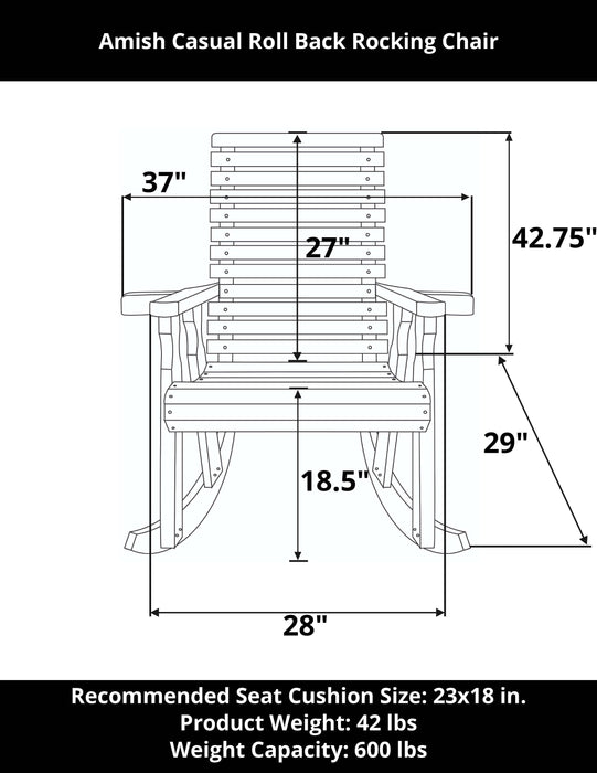 Amish Casual Heavy Duty Roll Back Wooden Outdoor Rocking Chair