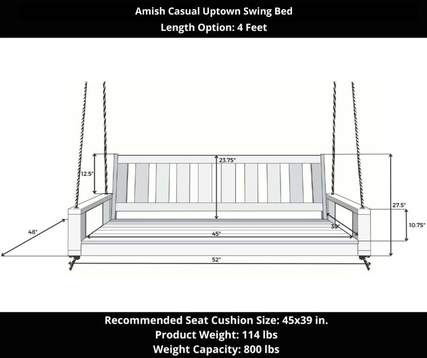 Amish Casual 4 Foot Uptown Porch Swing Bed in Dovetail Grey Paint