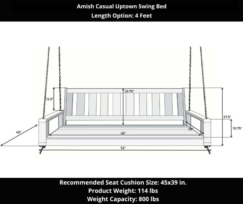Amish Casual 4 Foot Uptown Porch Swing Bed in Pure White Paint