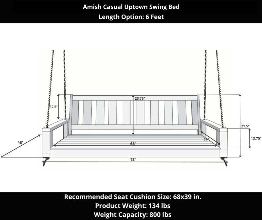 Amish Casual 6 Foot Uptown Porch Swing Bed in Dark Walnut Stain