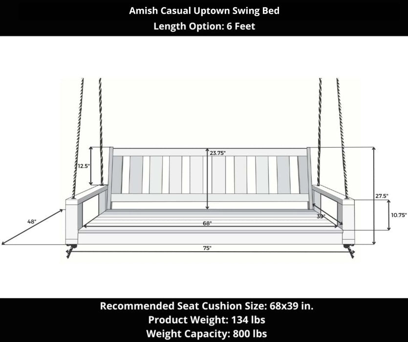 Amish Casual 6 Foot Uptown Porch Swing Bed in Oak Stain