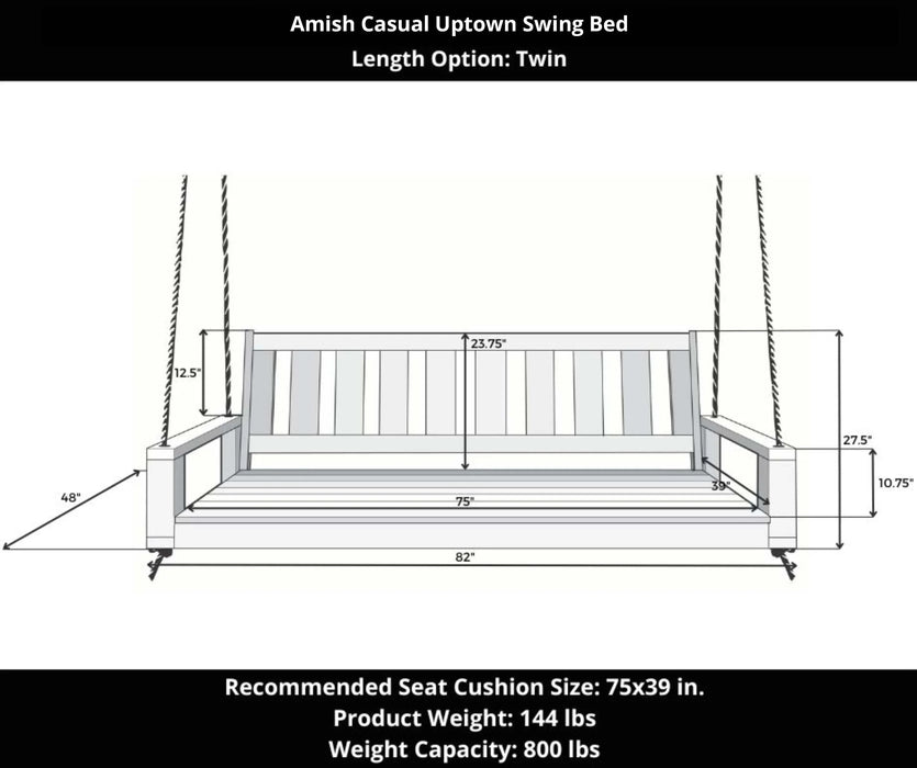 Amish Casual Twin Uptown Porch Swing Bed in Pure White Paint