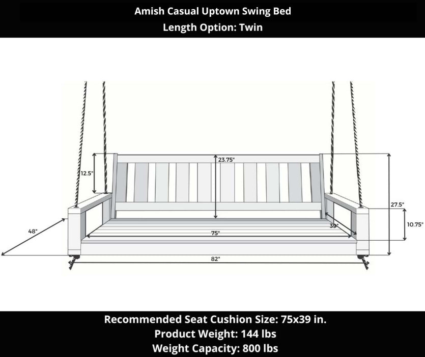 Amish Casual Twin Uptown Porch Swing Bed in Dark Walnut Stain