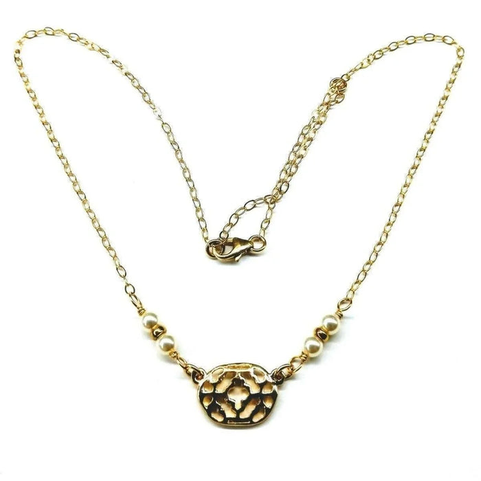 As Seen on Molly Ringwald 14 K Gold Filled Filigree Pearl Choker Necklace