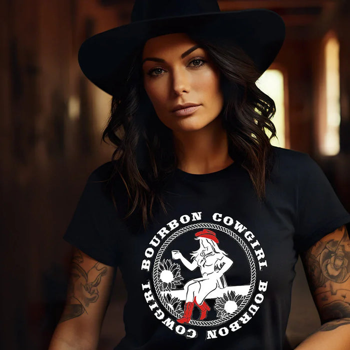 Bourbon Cowgirl Logo Black Tee Shirt