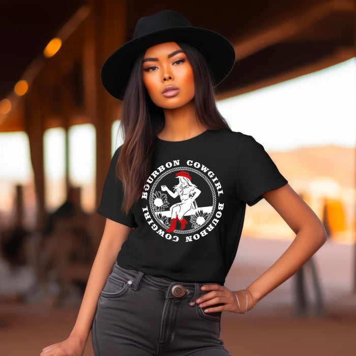 Bourbon Cowgirl Logo Black Tee Shirt