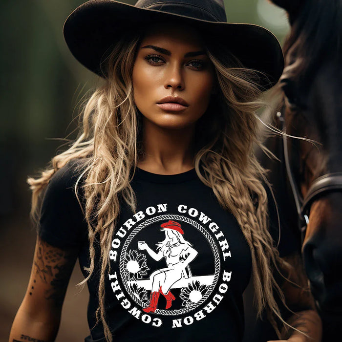 Bourbon Cowgirl Logo Black Tee Shirt