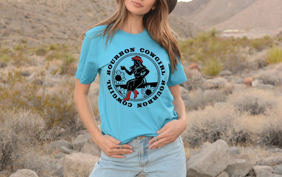 Bourbon Cowgirl Logo Turquoise Tshirt