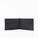 Black leather wallet open on a white background