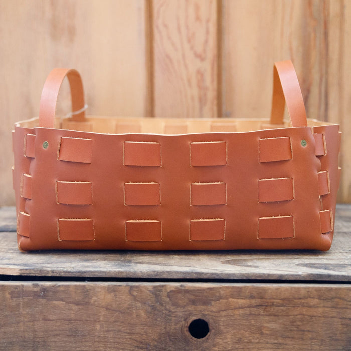 Large Leather Woven Basket  - USA Made