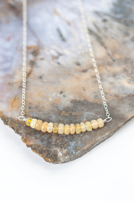 Birthstone 16-18" October Silver Opal Bar Necklace
