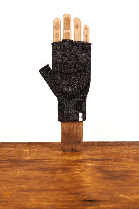 Black Melange Convertible Fingerless Glomitt