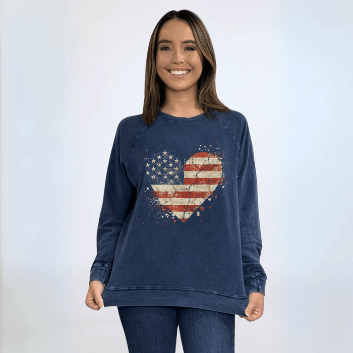 Distressed American Flag Graphic Sweatshirt Made in USA