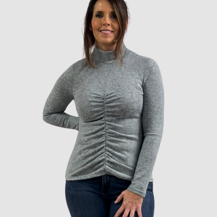 Delaney Mock Neck Top With Front Gathering