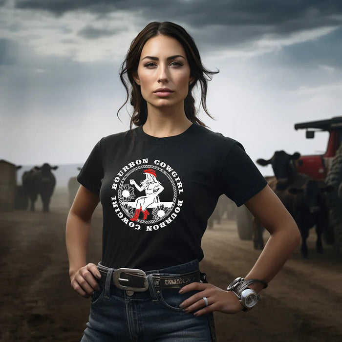 Bourbon Cowgirl Logo Black Tee Shirt