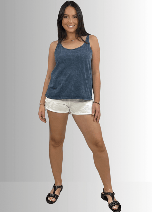 Twenty Four Seven Cotton Tank in Dark Blue Grey Denim