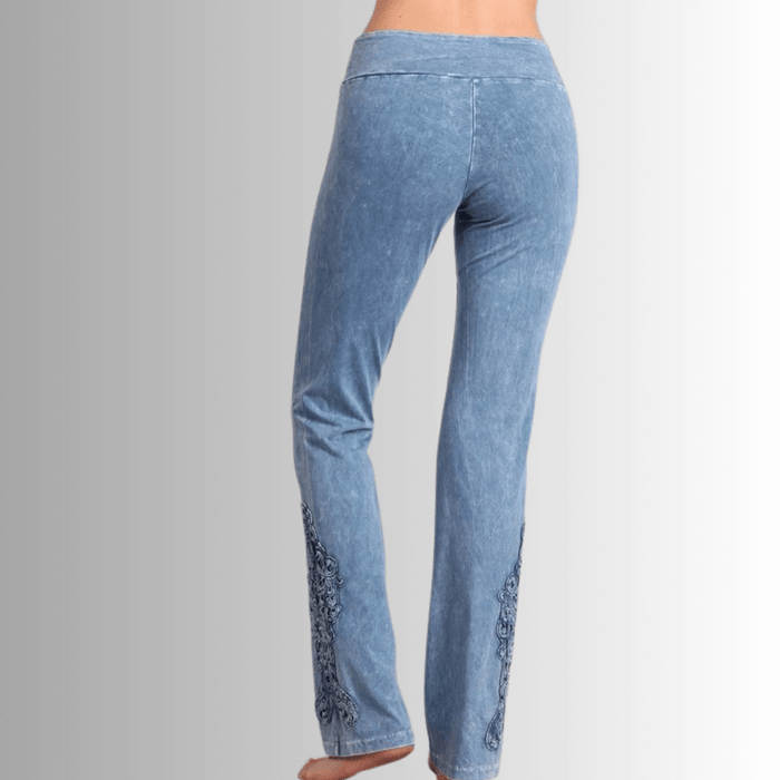 Mineral Washed Bootcut Jeggings Crochet Detail Made in USA