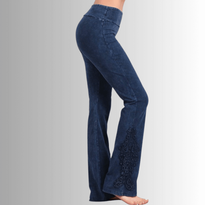 Mineral Washed Bootcut Jeggings Crochet Detail Made in USA