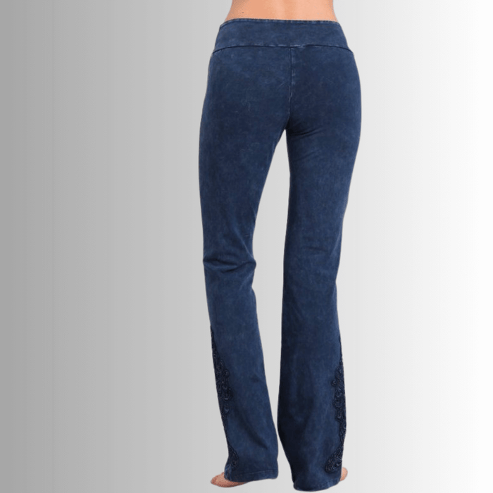 Mineral Washed Bootcut Jeggings Crochet Detail Made in USA