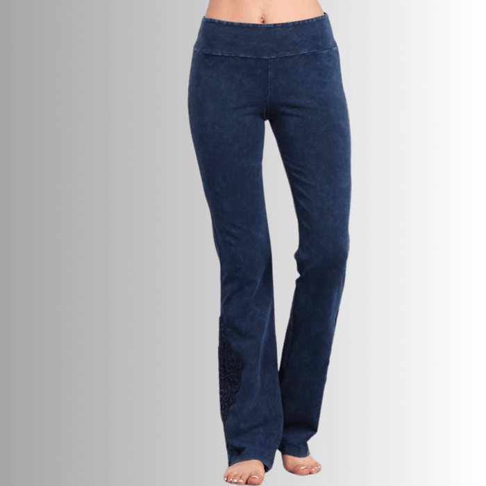 Mineral Washed Bootcut Jeggings Crochet Detail Made in USA