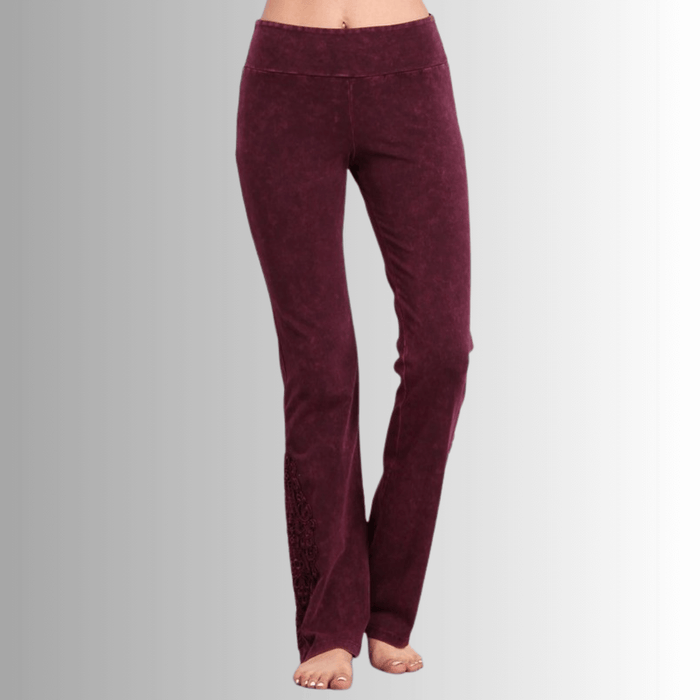 Mineral Washed Bootcut Jeggings Crochet Detail Made in USA