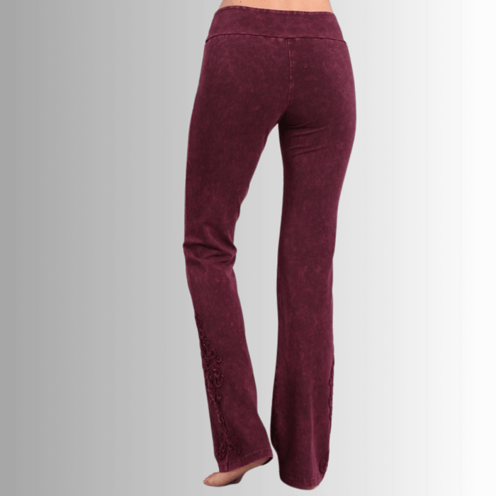 Mineral Washed Bootcut Jeggings Crochet Detail Made in USA