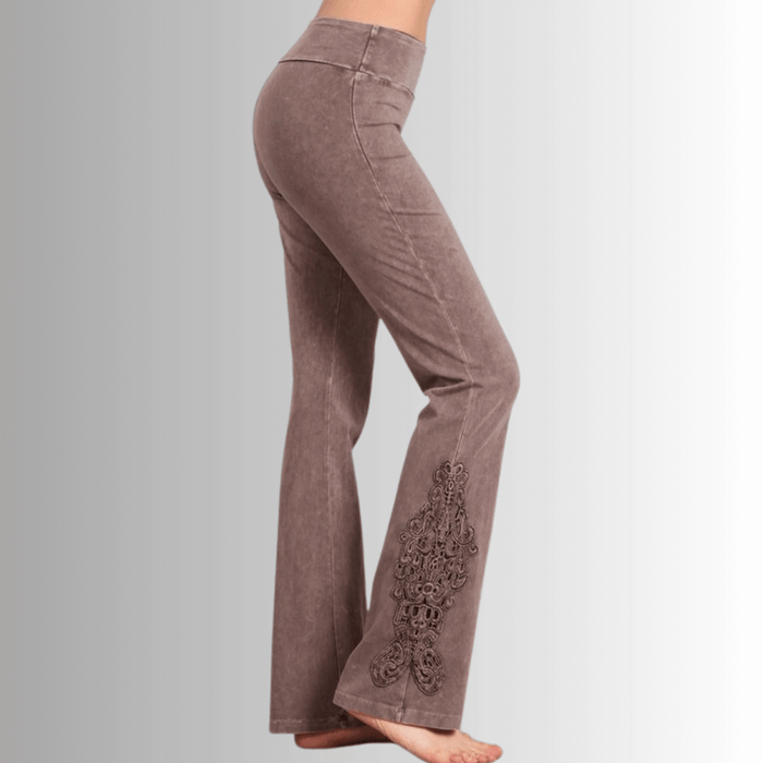 Mineral Washed Bootcut Jeggings Crochet Detail Made in USA