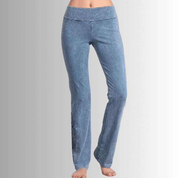 Mineral Washed Bootcut Jeggings Crochet Detail Made in USA