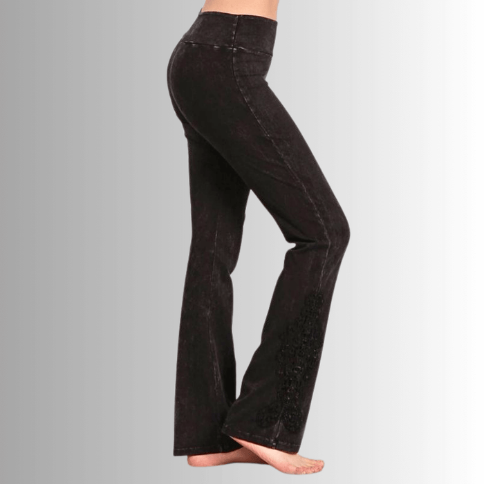 Mineral Washed Bootcut Jeggings Crochet Detail Made in USA