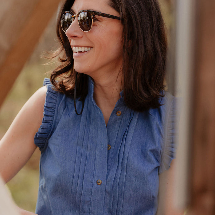 Sleeveless Charlotte Blouse - Dungaree Blue