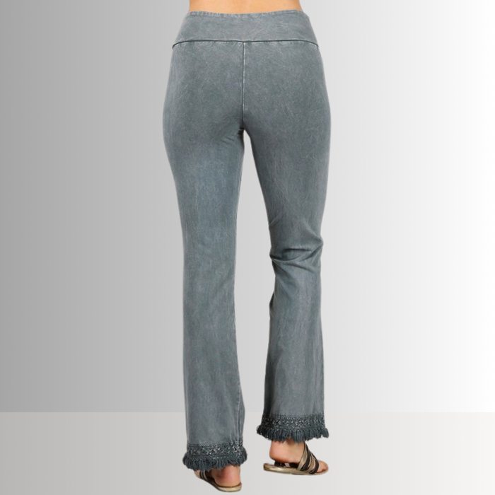 Mineral Washed Crochet Fringe Hem Pants in Plus Size