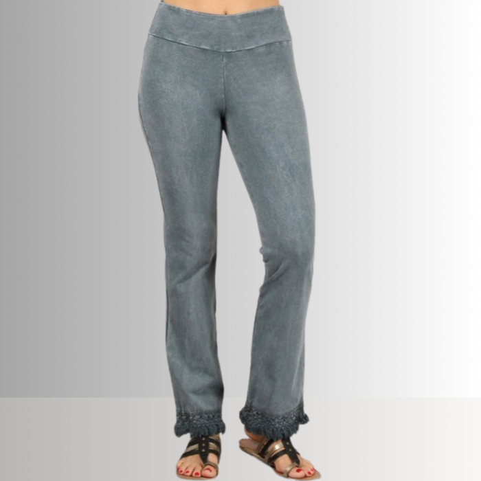 Mineral Washed Crochet Fringe Hem Pants in Plus Size