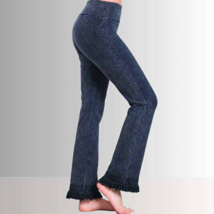 Mineral Washed Crochet Fringe Hem Pants in Plus Size