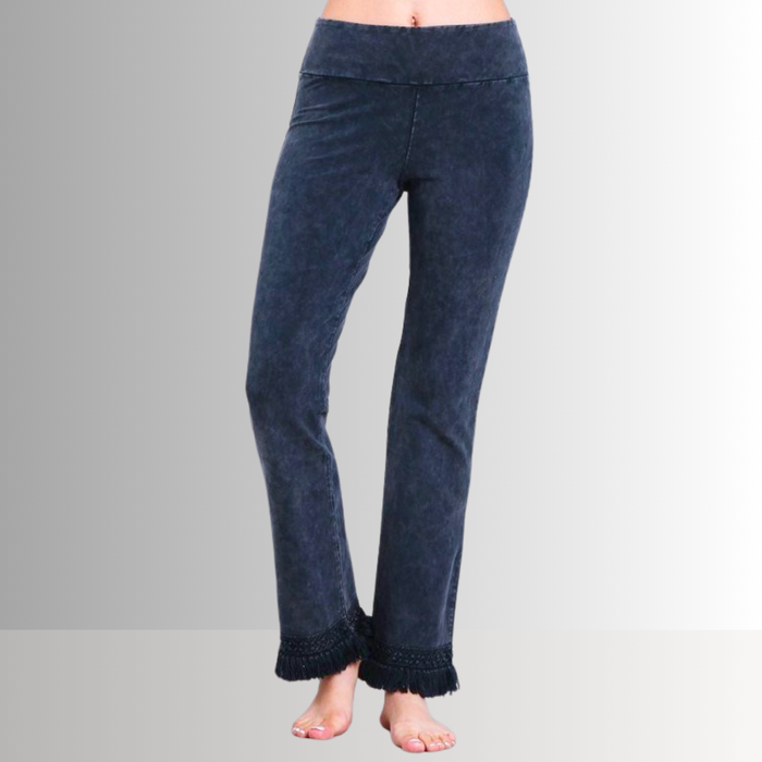 Mineral Washed Crochet Fringe Hem Pants in Plus Size