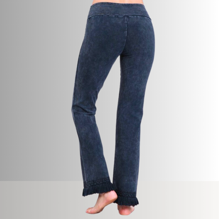 Mineral Washed Crochet Fringe Hem Pants in Plus Size