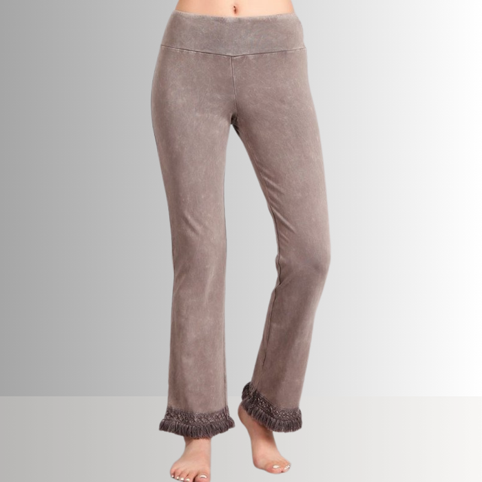 Mineral Washed Crochet Fringe Hem Pants in Plus Size