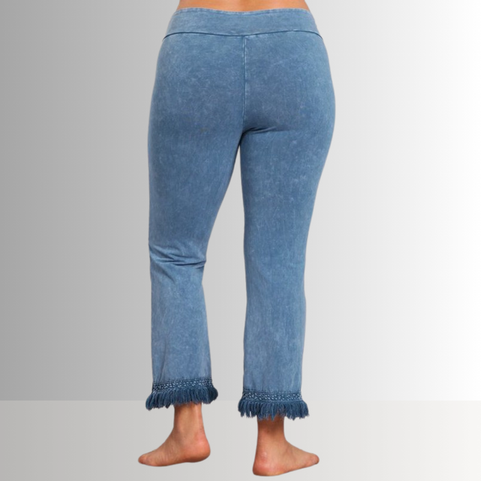 Mineral Washed Crochet Fringe Hem Pants in Plus Size
