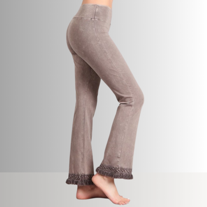 Mineral Washed Crochet Fringe Hem Pants in Plus Size