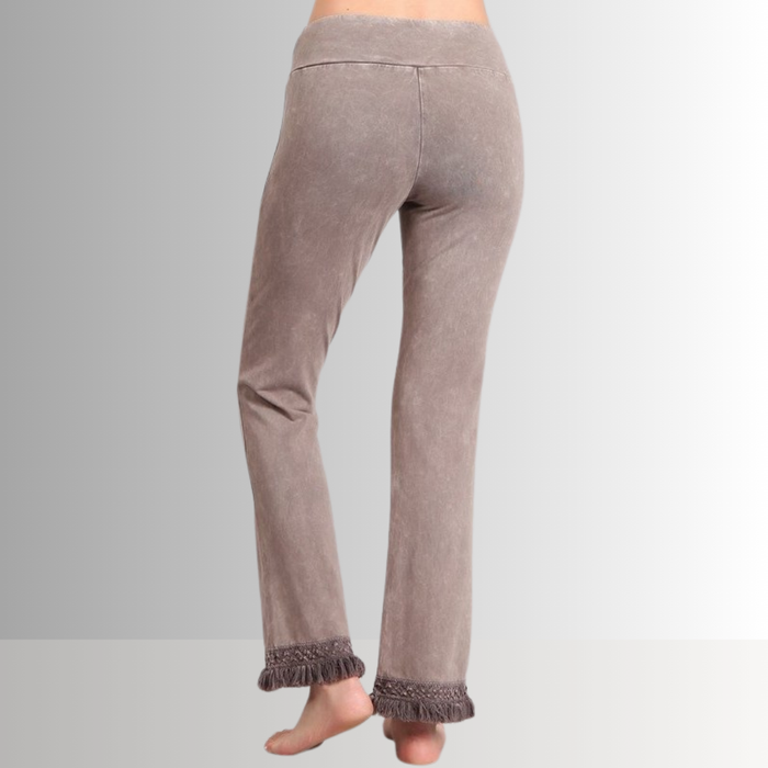 Mineral Washed Crochet Fringe Hem Pants in Plus Size