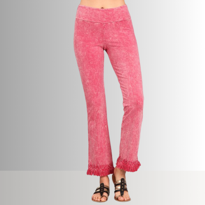 Mineral Washed Crochet Fringe Hem Pants in Plus Size