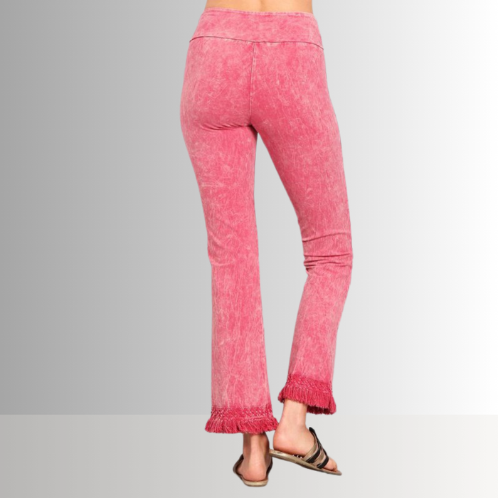 Mineral Washed Crochet Fringe Hem Pants in Plus Size