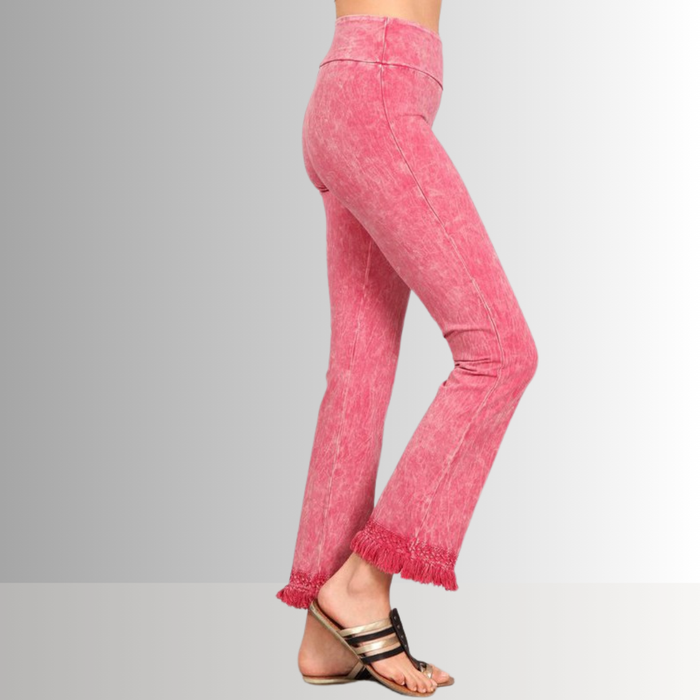 Mineral Washed Crochet Fringe Hem Pants in Plus Size