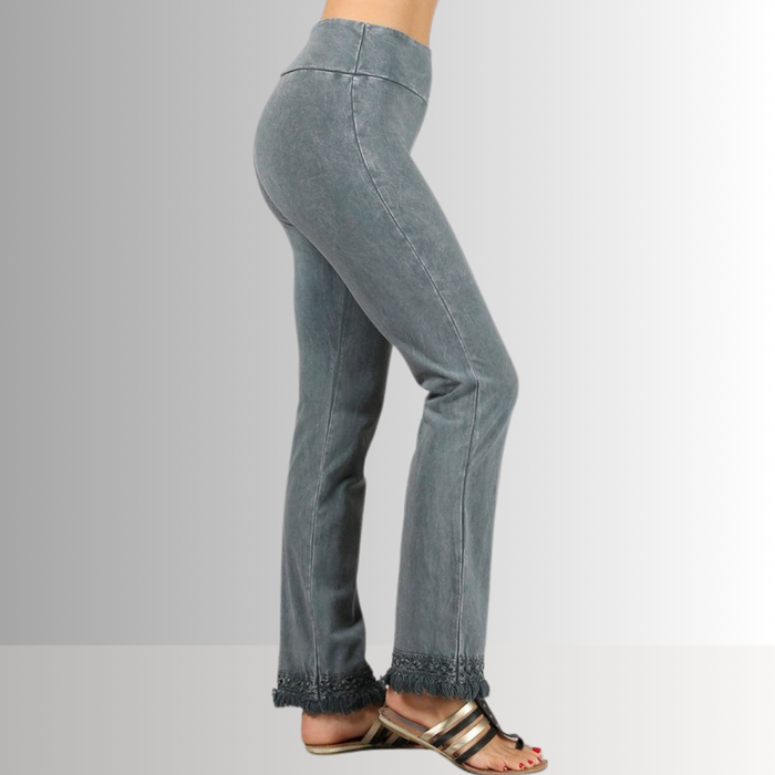 Mineral Washed Crochet Fringe Hem Pants in Plus Size