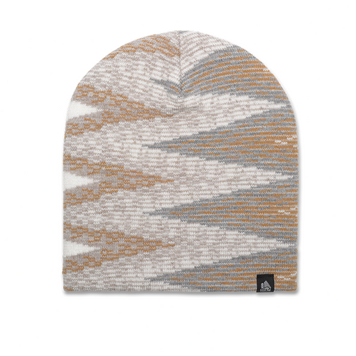 Knitted beanie with a pattern on a white background