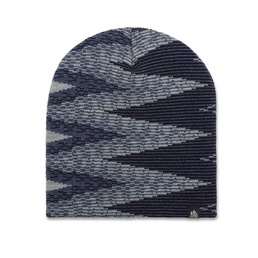 Textured knit beanie with a pattern on a white background