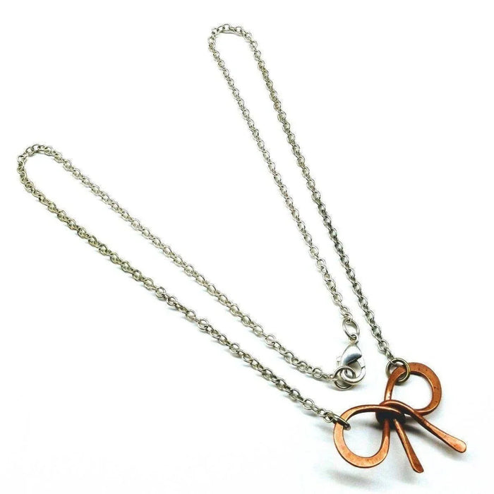 Wire Wrapped Copper Bow Tie  Silver Chain Necklace