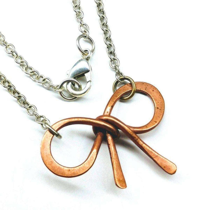 Wire Wrapped Copper Bow Tie  Silver Chain Necklace
