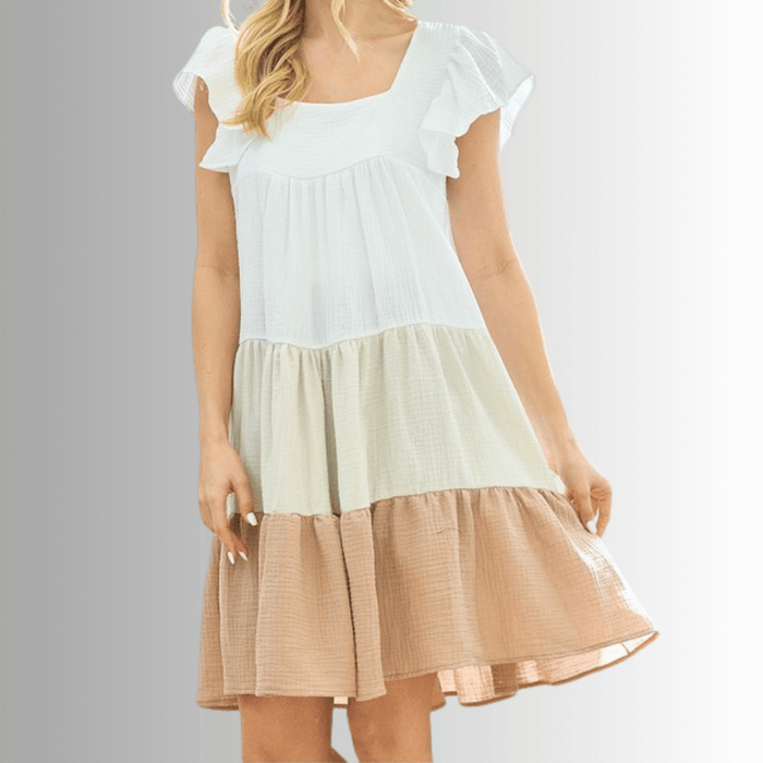Lydia Cotton Gauze Color Block Dress